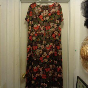 OLIVE VINTAGE RETRO GIRL OLIVE & FLORALS  HAND MADE MAXI DRESS 10/12